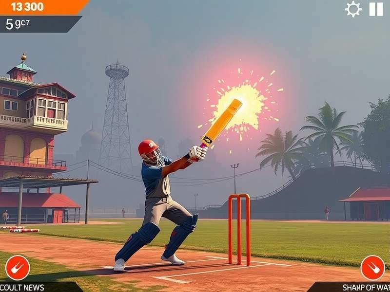 Pull Shot Master Gameplay Screenshot - Indian player hitting a massive six in a traditional gully cricket match setting